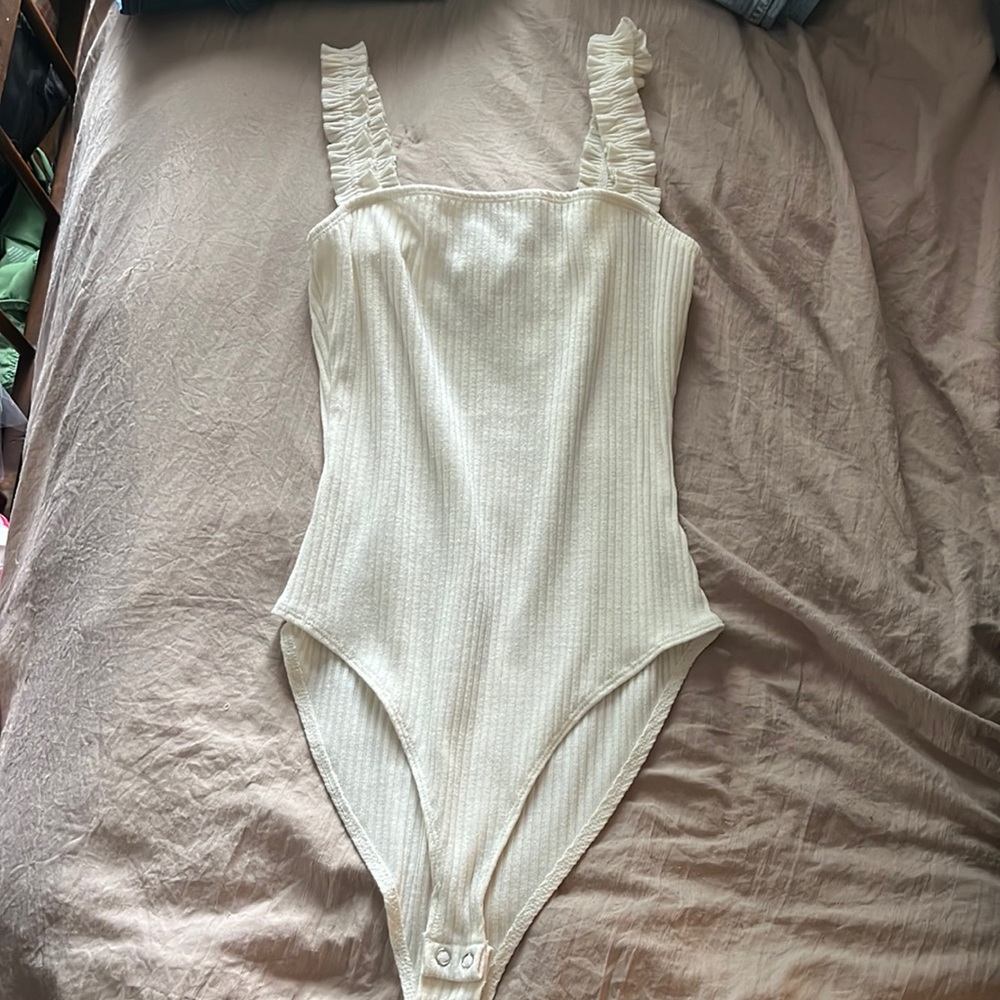 Cream Ruffle Strap Bodysuit